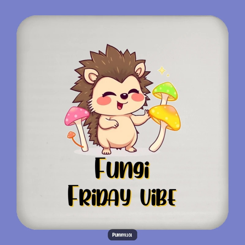 Funny Hedgehog Coaster: Giggling Juggler of Glowing Mushrooms, Protect Surfaces Gift!