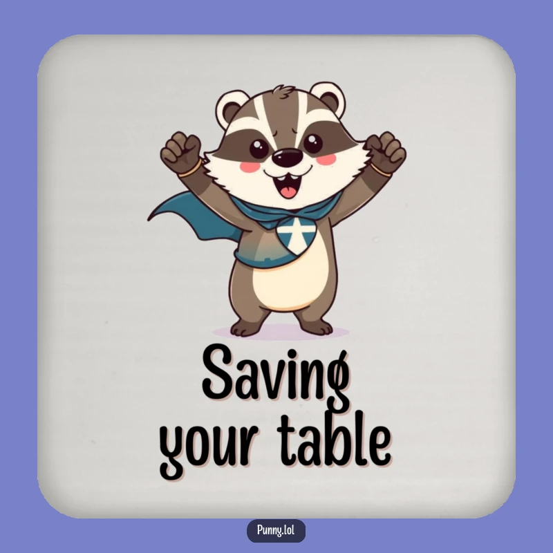 Funny Badger Superhero Coasters: Protect Surfaces with Heroic Art, Perfect Gift Set