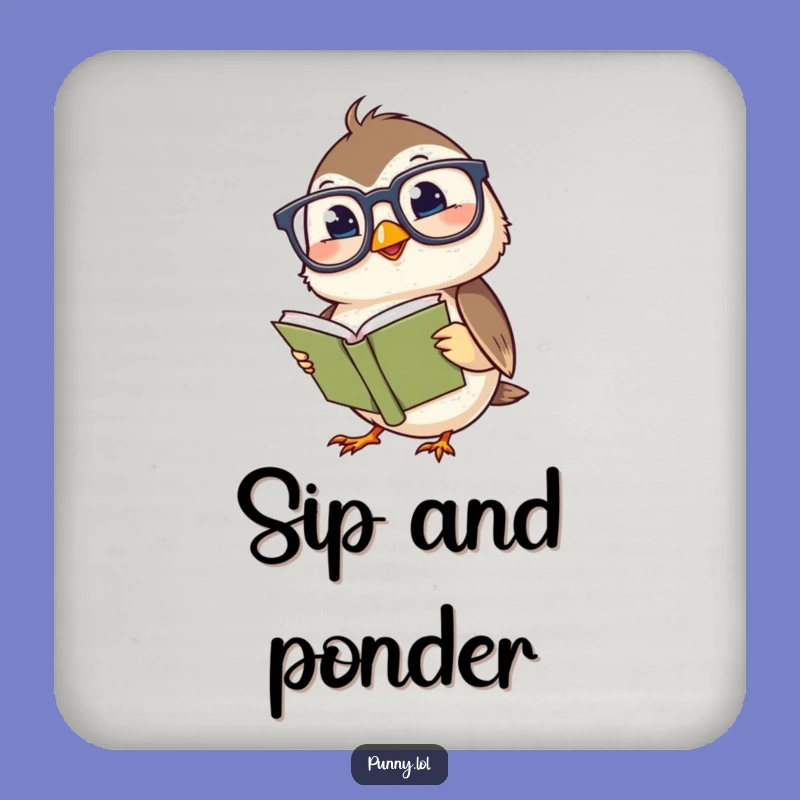 Funny Chickadee Coaster Set: Giggling Bird with Glasses Protecting Your Surfaces