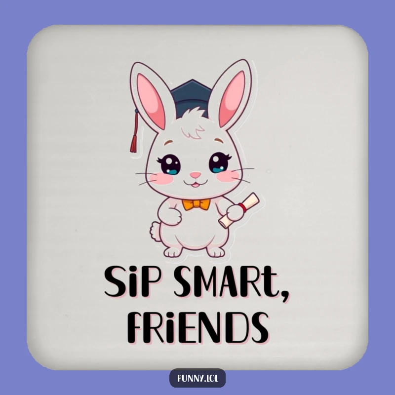 Funny Graduation Rabbit Coaster: Protect Surfaces Scholar Style, Ideal Funny Gift