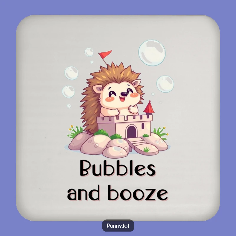 Funny Hedgehog Bubble Coasters: Happy Castle Builder Protecting Your Surfaces