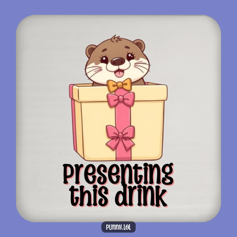 Protect Surfaces with this Funny Otter Bow Tie Gift Box Coaster Set