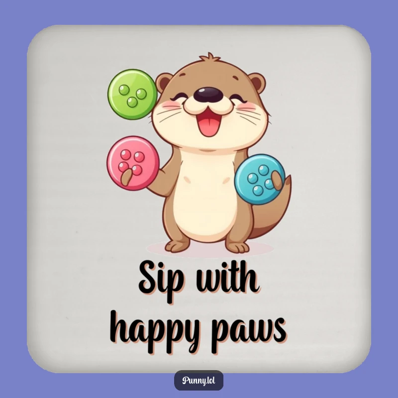 Funny Otter Juggling Coaster - Button Master Drink Decor, Housewarming Gift