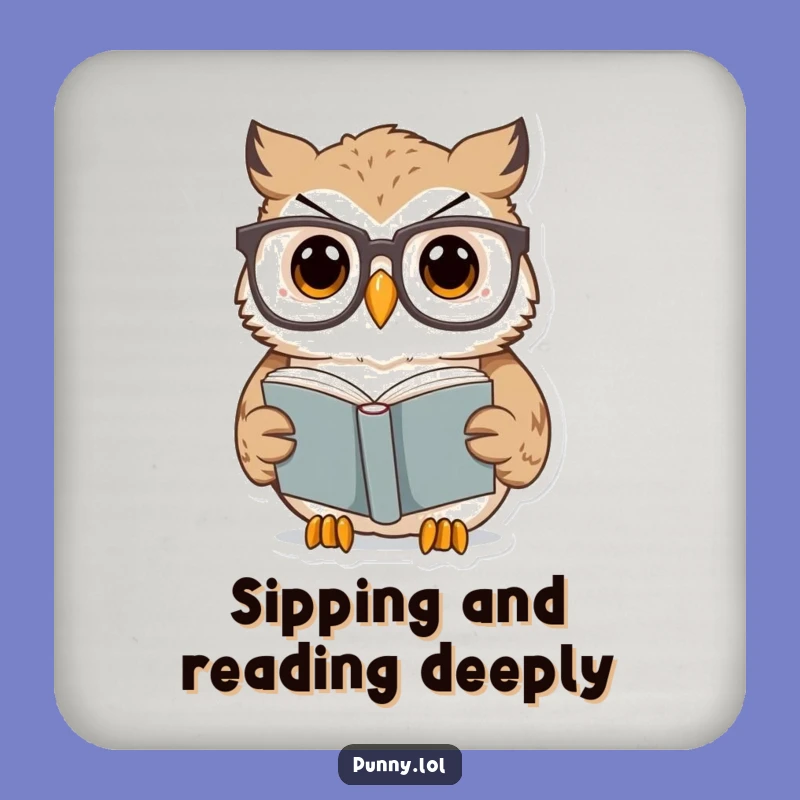 Funny Owl Reading Coaster: Protect Tables with Smarts! A Tiny but Wise Funny Gift.