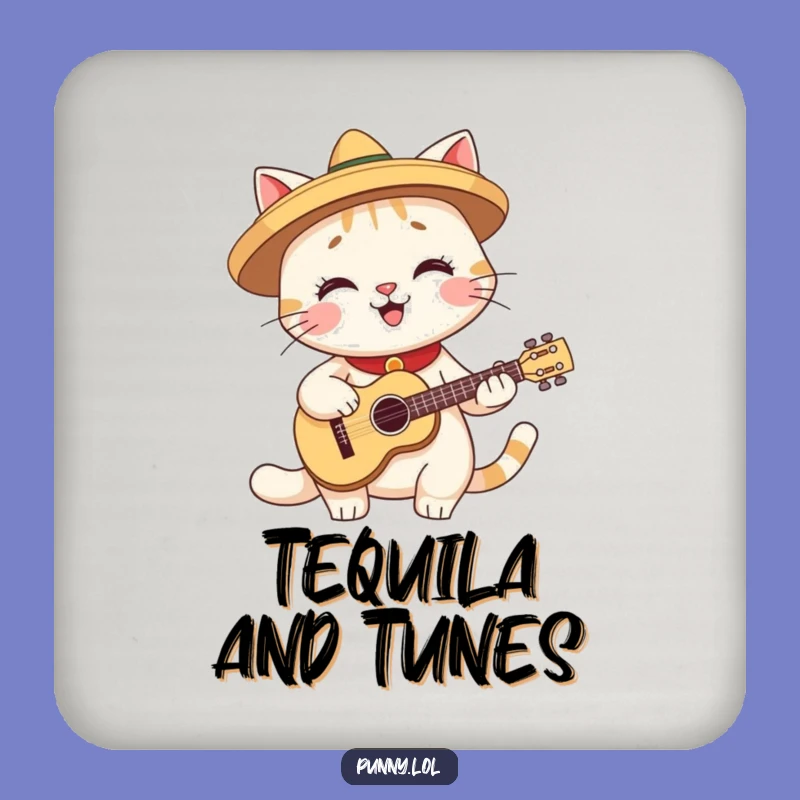 Funny Coaster Set: Fiesta Cat Guitar - Tabletop Music