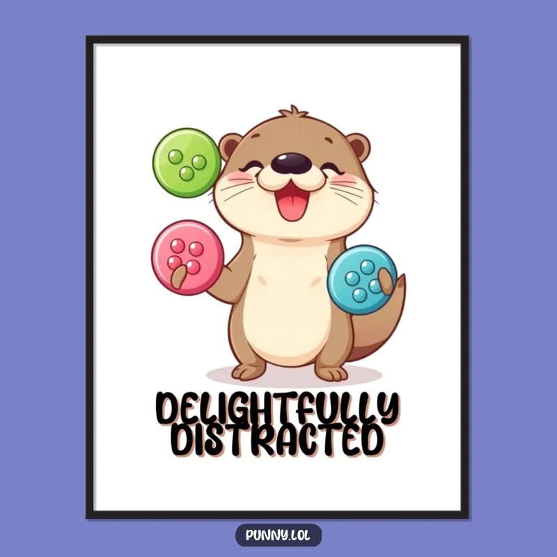 Funny Otter Juggling Poster - Button Toss Art, Whimsical Wall Decor
