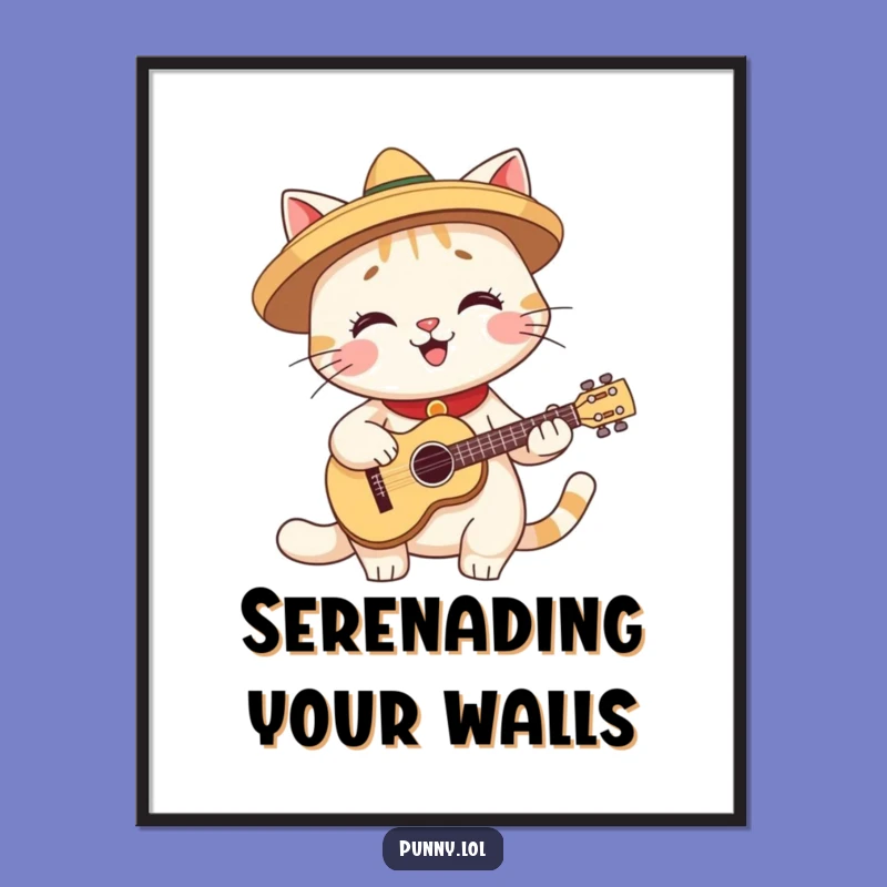 Funny Fiesta Cat Guitar Poster - Whimsical Wall Decor