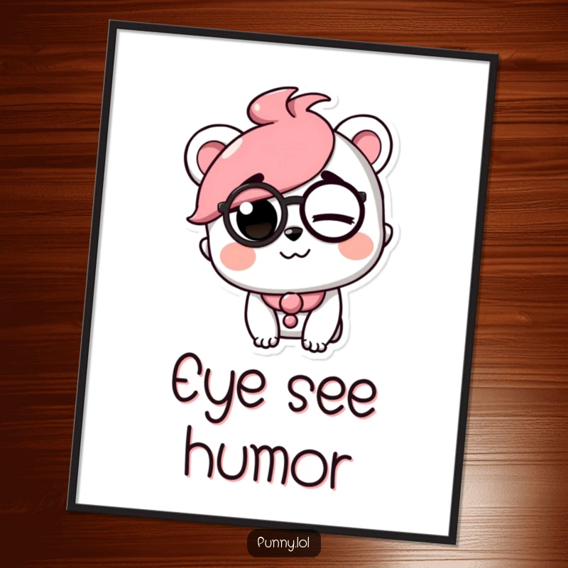 Funny poster featuring a playful character in a monocle, winking with a raised eyebrow, adding whimsical decor.