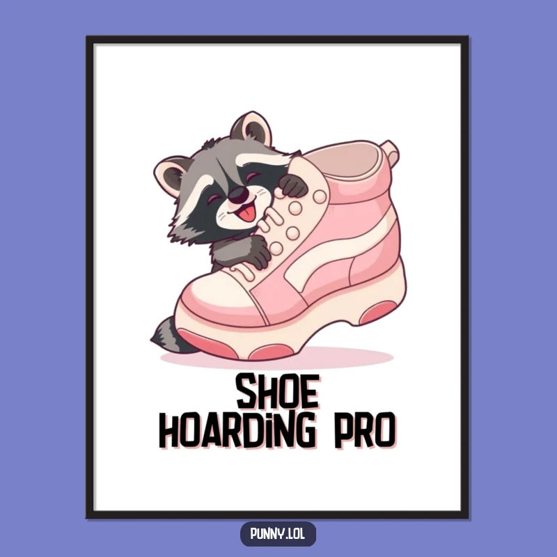Funny Raccoon Shoe Hug Poster: Embrace joy with playful raccoon art, a quirky funny gift!