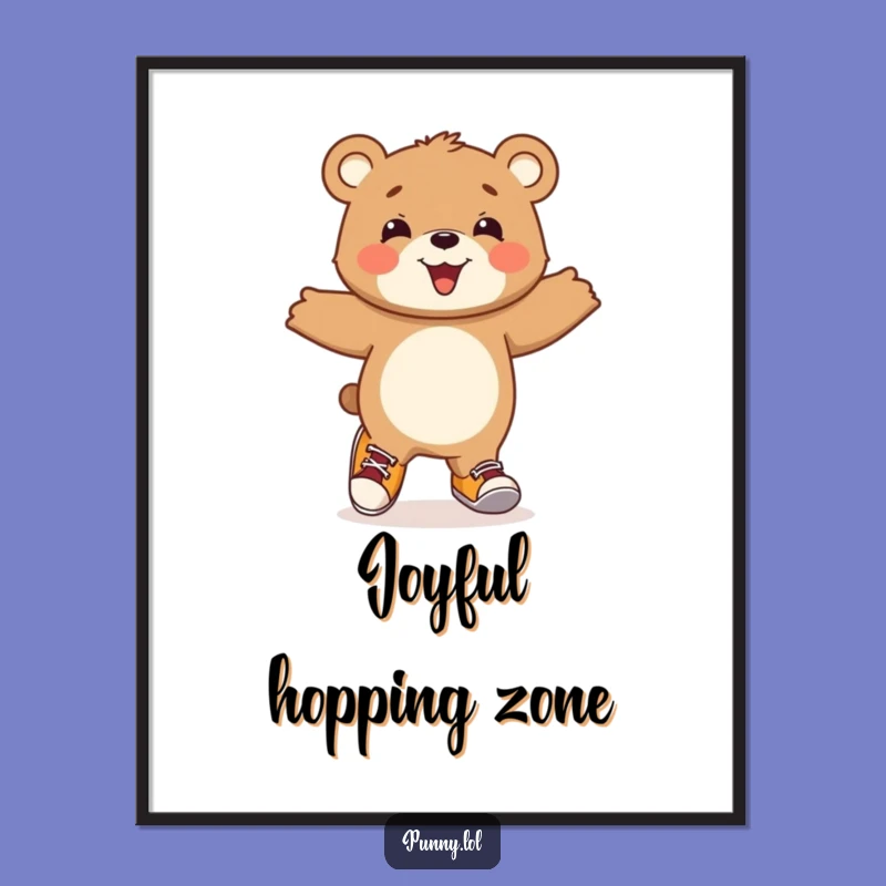 Funny Bear Cub Hopping Poster: Bring Joyful Art to Your Walls