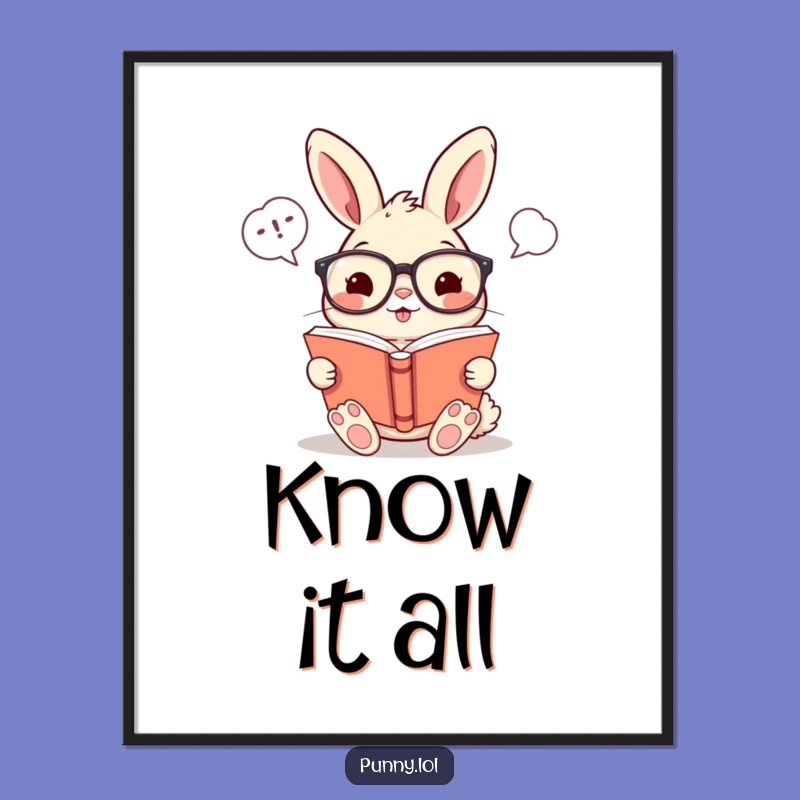 Funny Bookworm Rabbit Poster: Whimsical Wall Art for Book Lovers