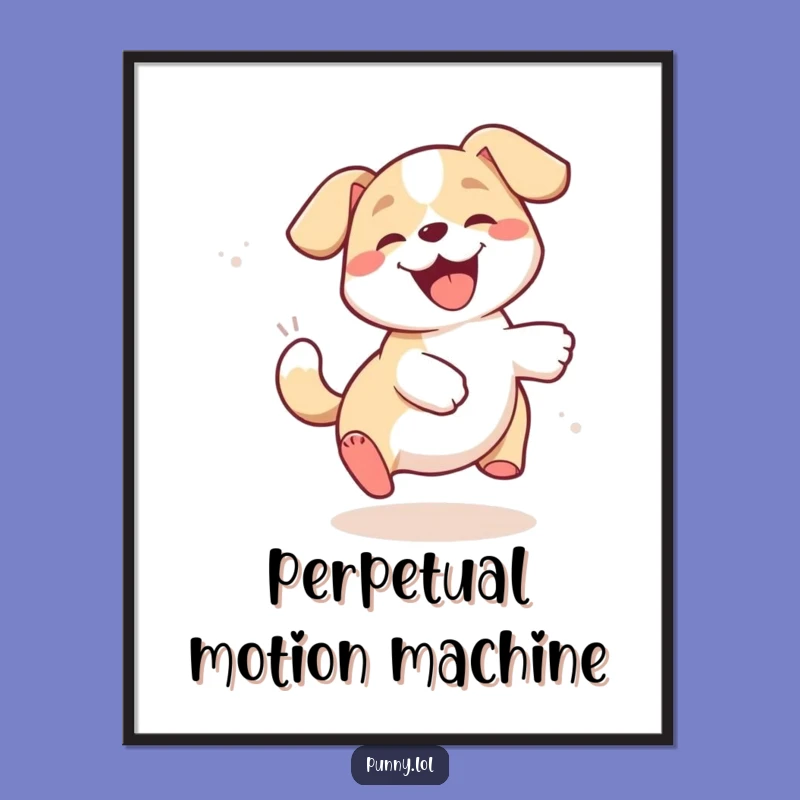 Funny Giggling Dog Chasing Tail Poster - Whimsical Wall Art for Laughs