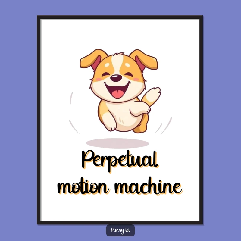 Funny Dog Chasing Tail Poster: Decorate with Delight! A Whimsical Funny Gift for Any Room.