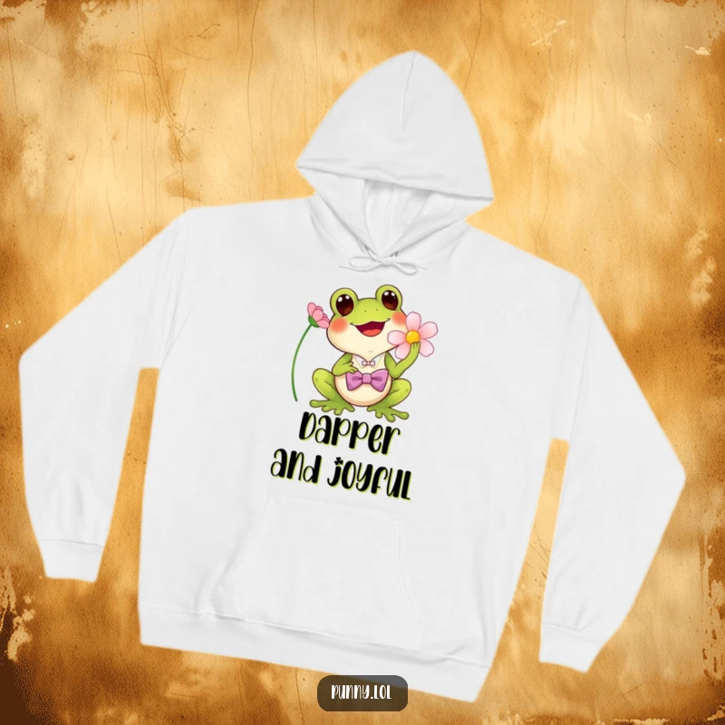 Funny Hoodie: A cozy sweatshirt depicting a cheerful frog wearing a bowtie, singing into a flower.