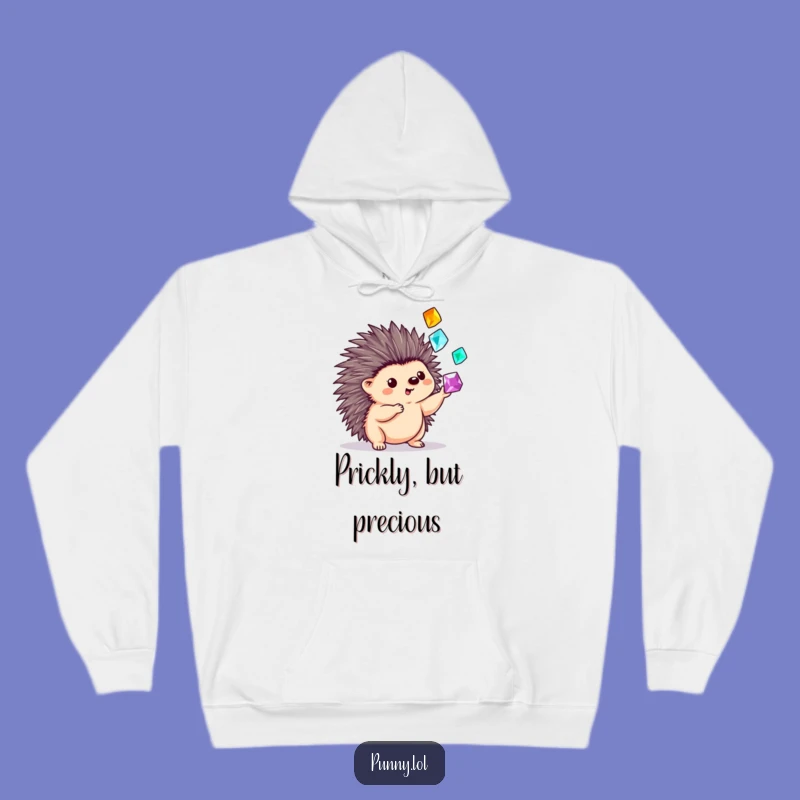 Funny Hedgehog Gem Juggler Hoodie: Cozy Quilled Treasure Keeper, Ultimate Funny Gift