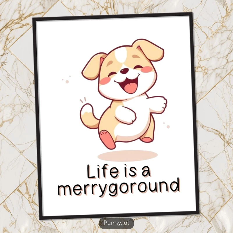 Funny Free Printable Wall Art: A giddy dog joyfully spins, chasing its tail in an endless, comical circle.