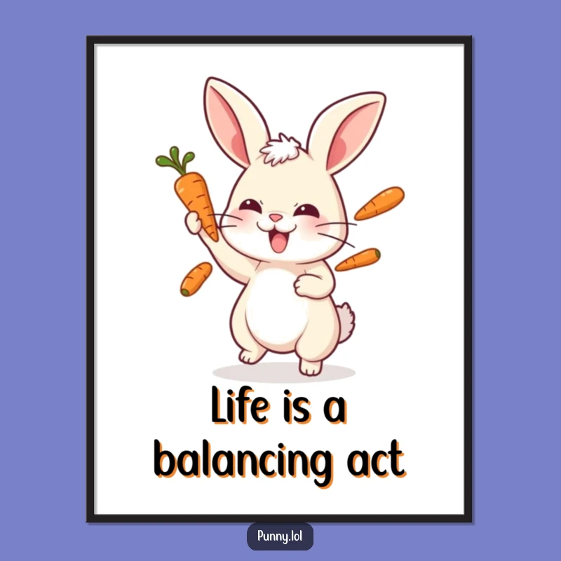 Free Printable Funny Rabbit Wall Art: Carrot Juggling Focus Downloadable Decor