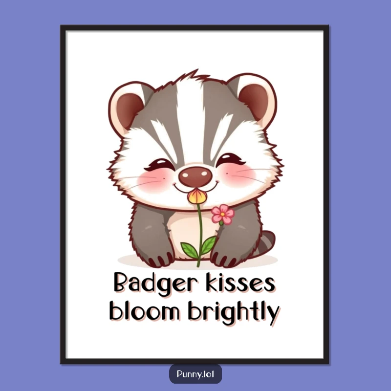 Free Printable Wall Art: Kissing Badger Flower Humorous Downloadable Decor
