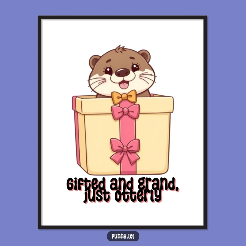 Funny Free Printable Wall Art: Otter Bow Tie Gift Box - Quirky Decor!