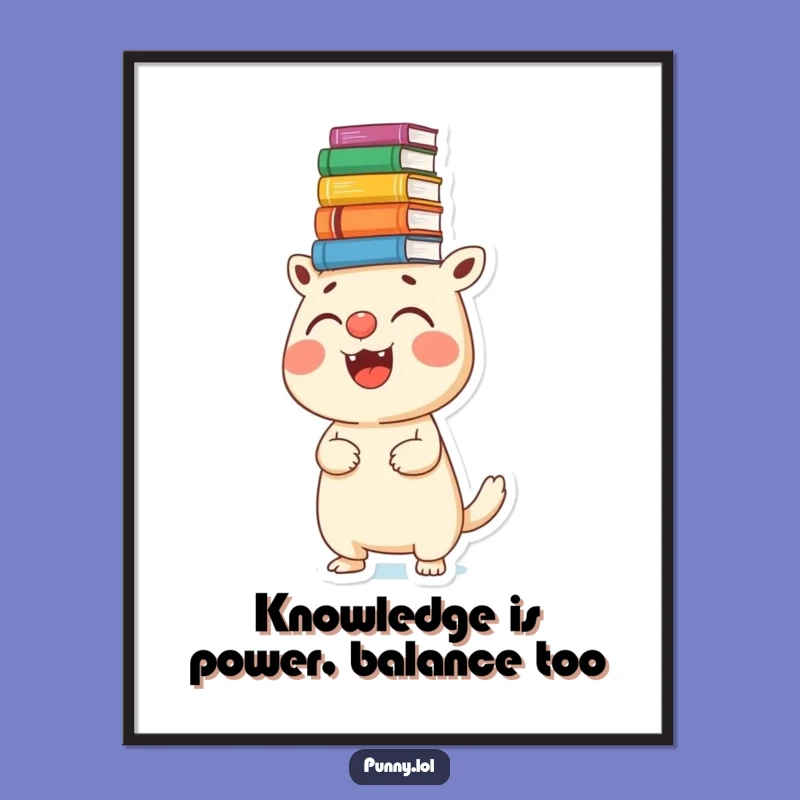 Funny Free Printable Wall Art: Book Creature Balancing Books for Quirky Decor