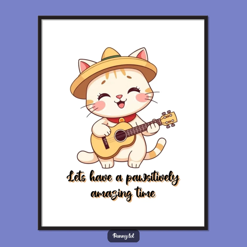 Free Printable Wall Art: Fiesta Cat with Guitar Humorous Downloadable Decor