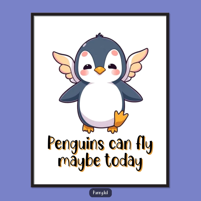 Free Printable Penguin Wall Art: Silly Flying Attempt Downloadable Decor