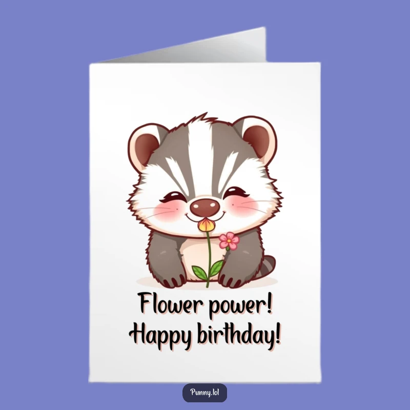 Free Printable Birthday Card: Kissing Badger Flower Funny Downloadable Gift