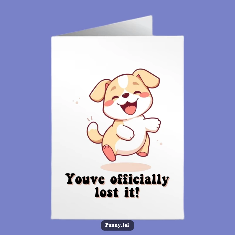 Free Printable Humorous Dog Birthday Card: Giggling Pup Tail Chase Downloadable Gift