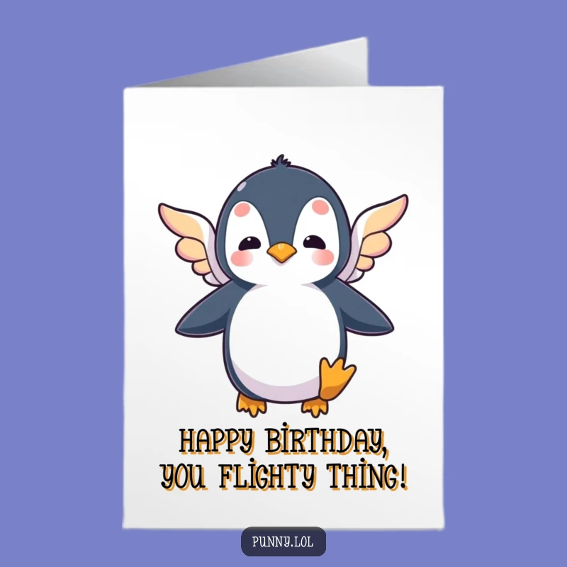 Free Printable Penguin Birthday Card: Flying Attempt Funny Downloadable