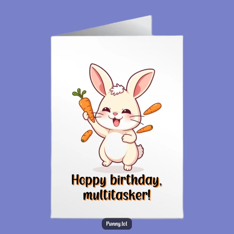 Free Printable Rabbit Birthday Card: Carrot Juggling Fun Downloadable Gift