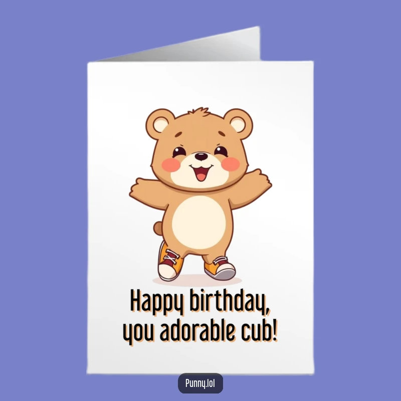 Free Printable Birthday Card: Joyful Bear Cub, Mismatched Shoes, Funny DIY
