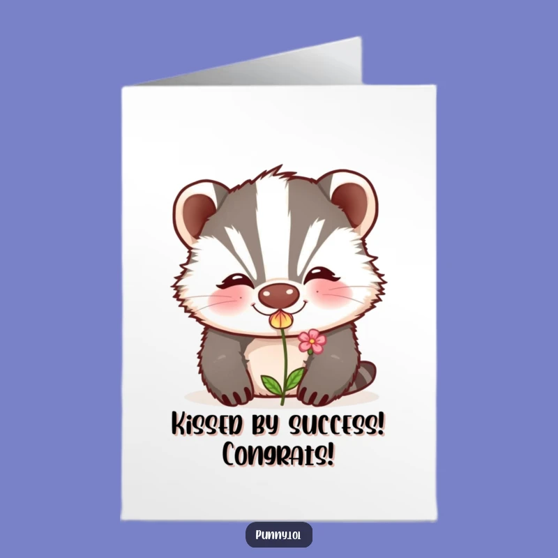 Free Printable Congrats Card: Kissing Badger Flower Funny Downloadable Gift