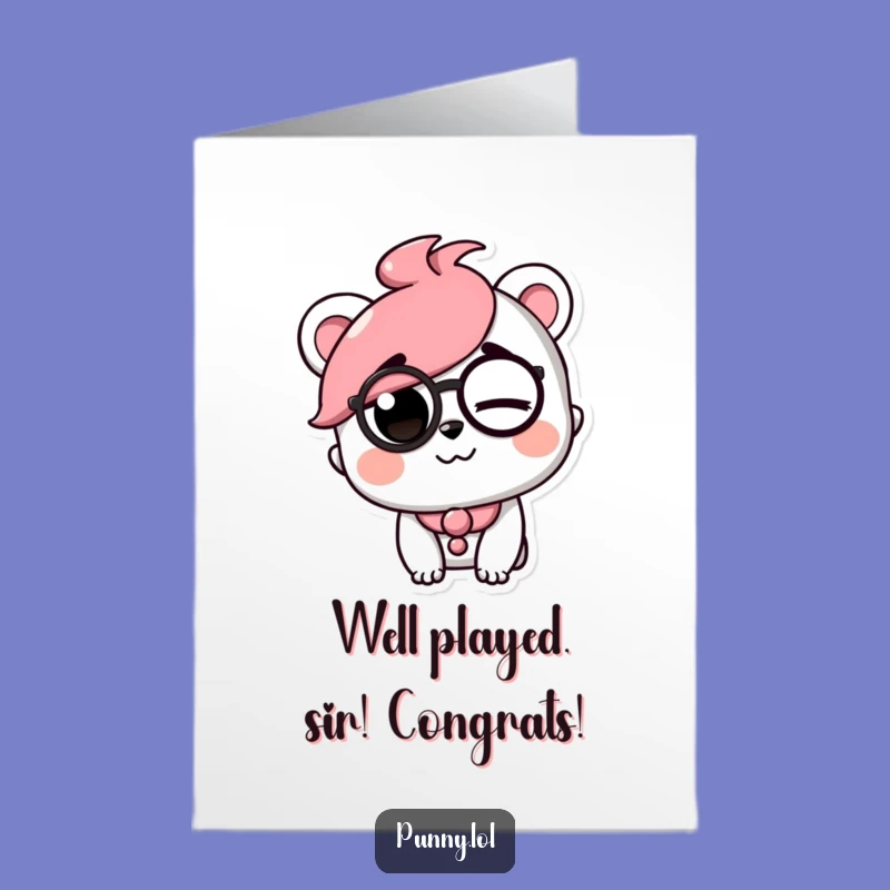 Free Printable Congrats Card: Winking Monocle Character's Savvy Congratulations