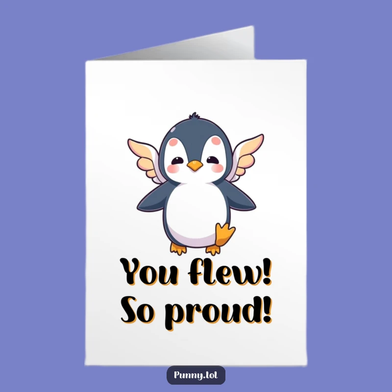 Free Printable Penguin Congrats Card: Flying Effort Funny Downloadable