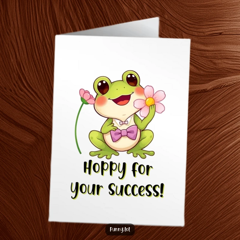 Funny Free Printable Congratulations Card: A frog wearing a bowtie, singing beautifully into a flower.