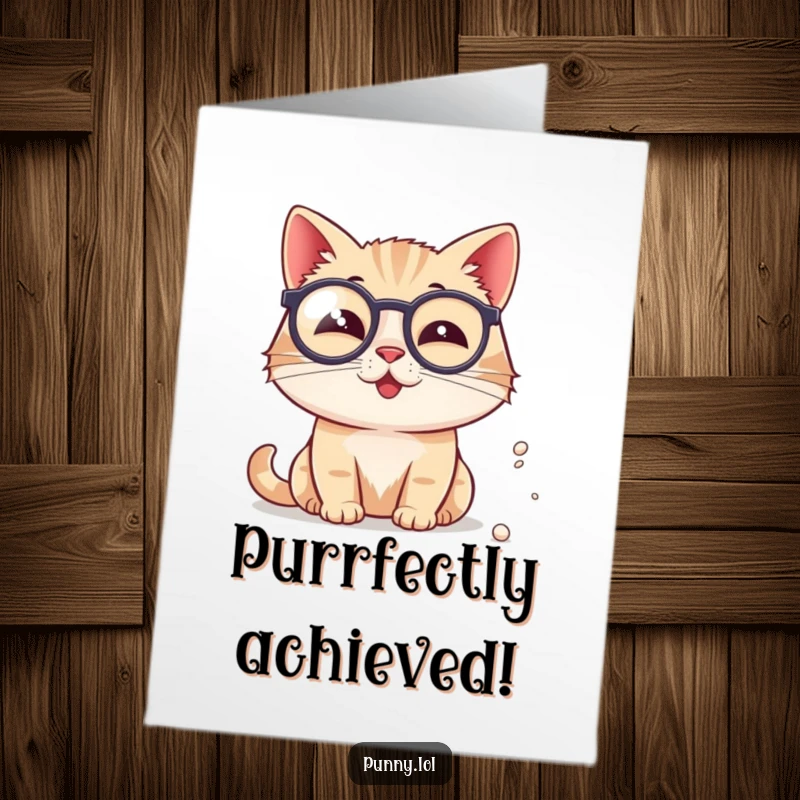Funny Free Printable Congratulations Card: A cat wearing a monocle intently studying a speck of dust, celebrating insight.