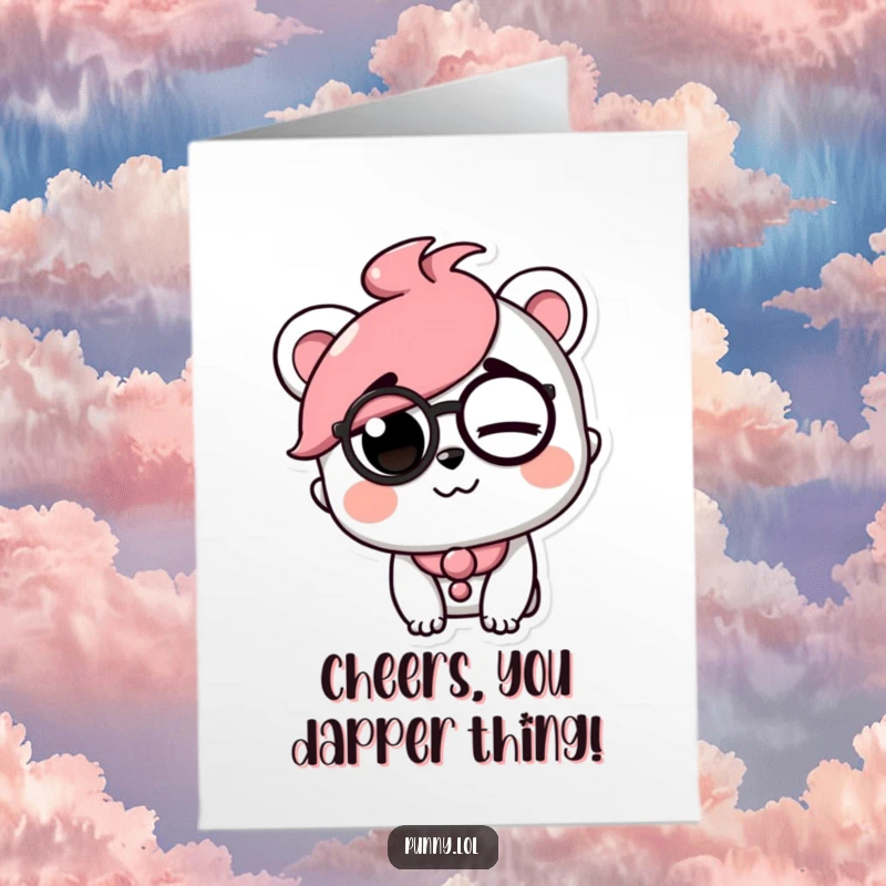 Funny Free Printable Thank You Card: Playful character with a monocle, winking charmingly with a raised eyebrow.