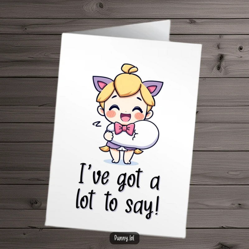 Funny Free Printable thank you card featuring a happy character in a bowtie holding a giant speech bubble, conveying immense thanks.