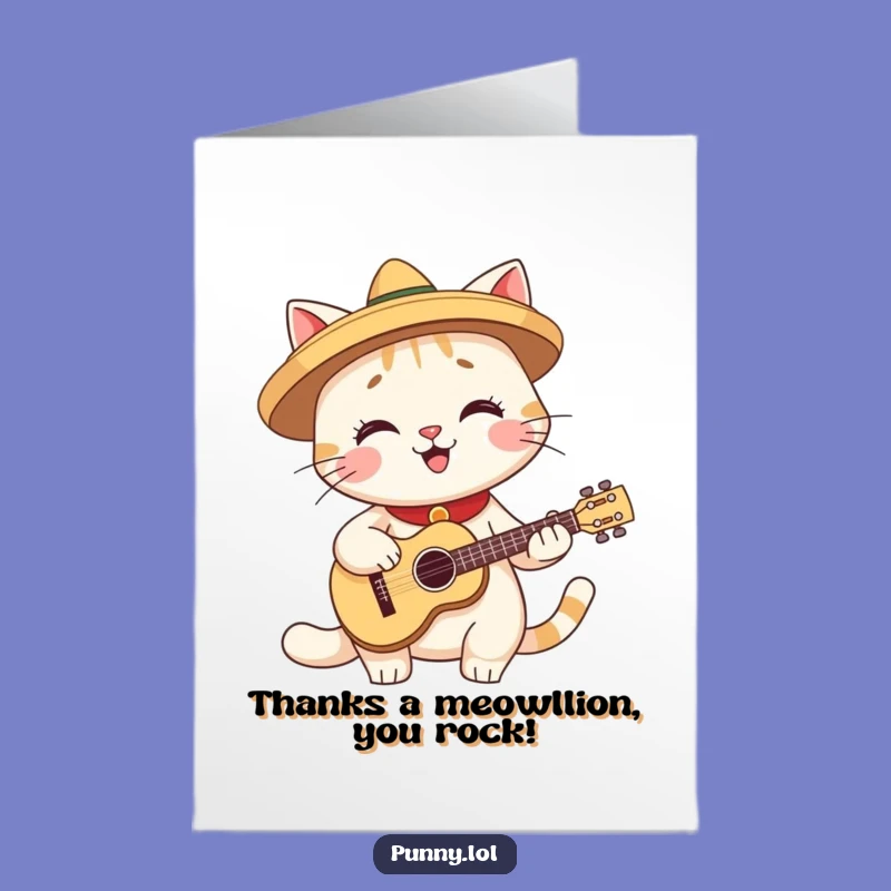 Free Printable Thank You Card: Fiesta Cat with Guitar Humorous Downloadable