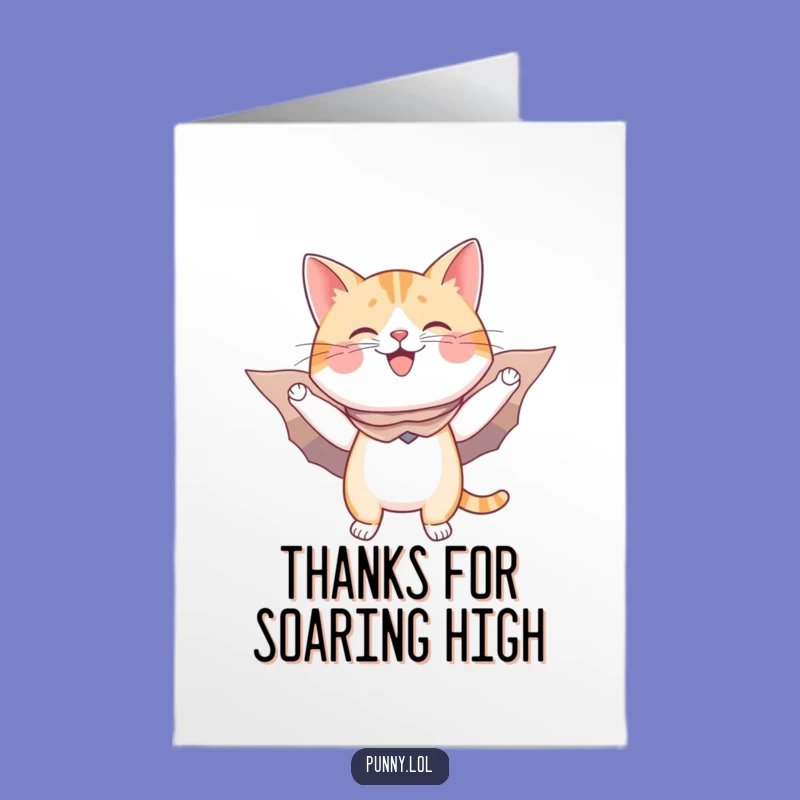 Free Printable Thank You Card: Flying Cat Hero, Funny Downloadable Appreciation Gift