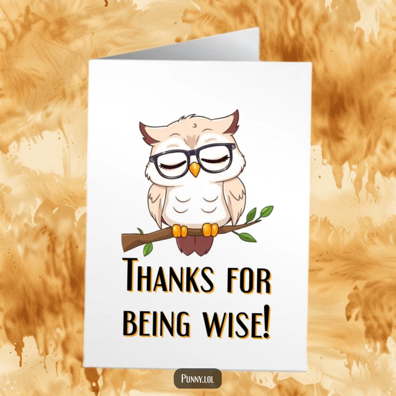 Funny Free Printable Thank You Card: Sleepy owl wearing glasses nods off on a branch, offering a peaceful thank you.