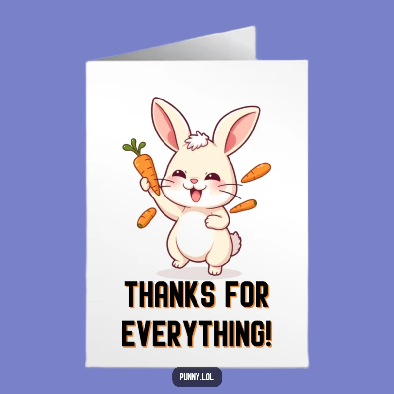 Free Printable Thank You Rabbit Card: Carrot Juggling Gratitude Downloadable
