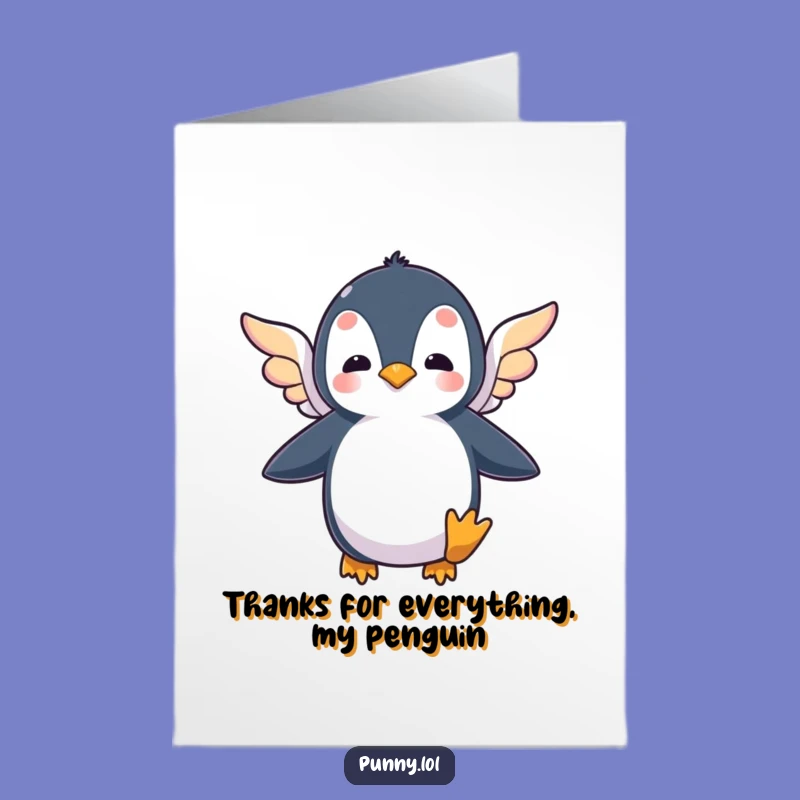 Free Printable Penguin Thank You Card: Funny Flying Attempt Downloadable