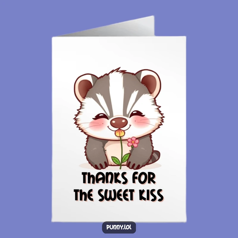 Free Printable Thank You Card: Kissing Badger Flower Funny Downloadable Gift