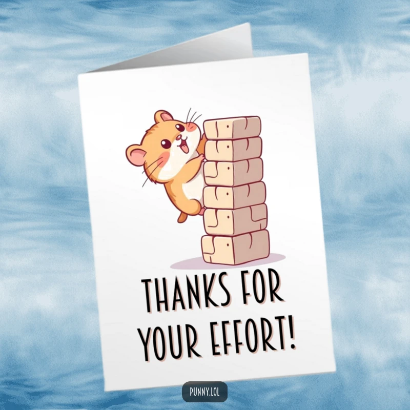 Funny Free Printable Thank You Card: A steadfast hamster diligently climbs a massive block, embodying pure determination.