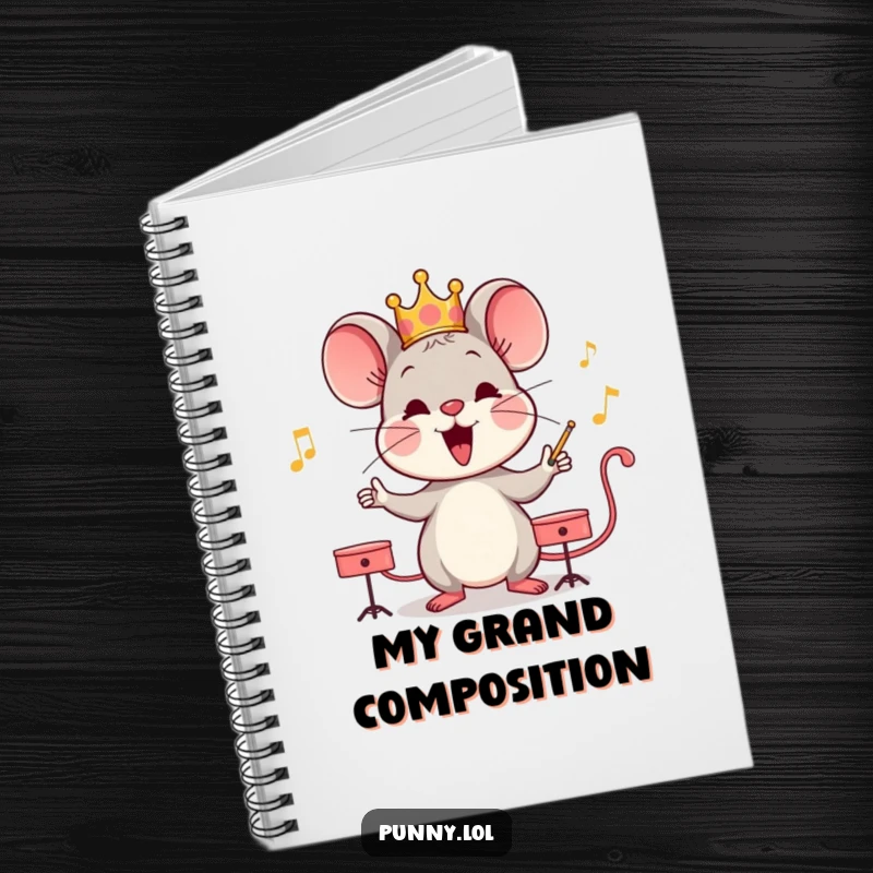 Funny mouse wearing a crown, conducting an orchestra on a notepad, perfect for jotting down musical ideas.