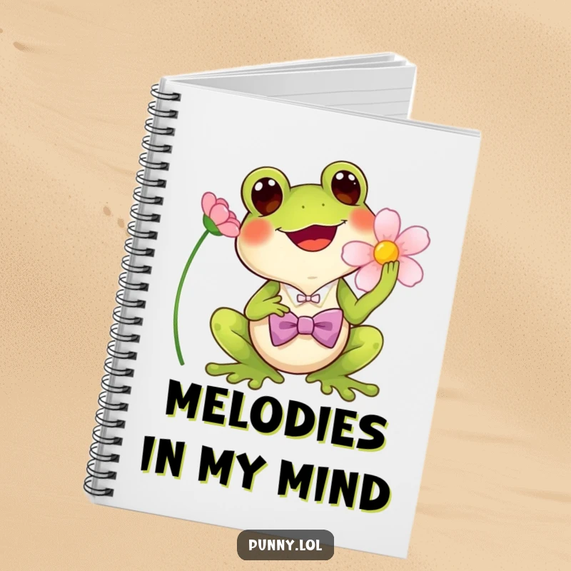 Funny Notebook: A journal featuring a cheerful frog wearing a bowtie, singing into a flower.