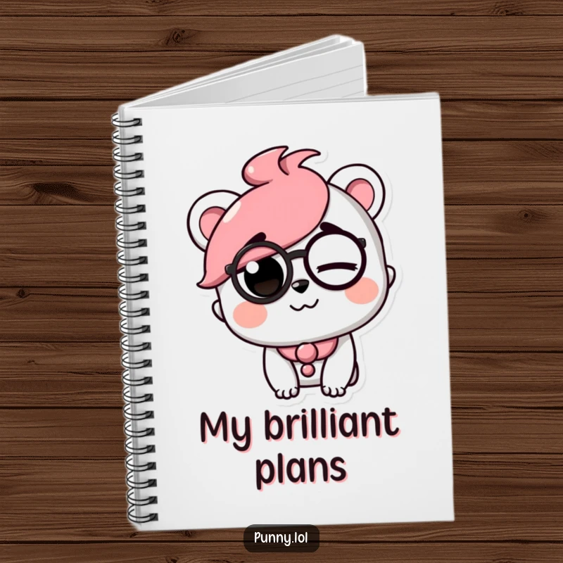 Funny notebook featuring a playful character with a monocle, winking with a raised eyebrow, perfect for notes and sketches.