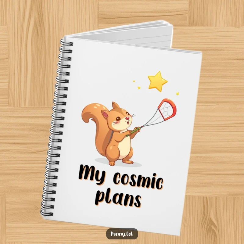 Funny Squirrel Notebook: A squirrel catches a falling star with a net, perfect for tracking ambitions and dreams.