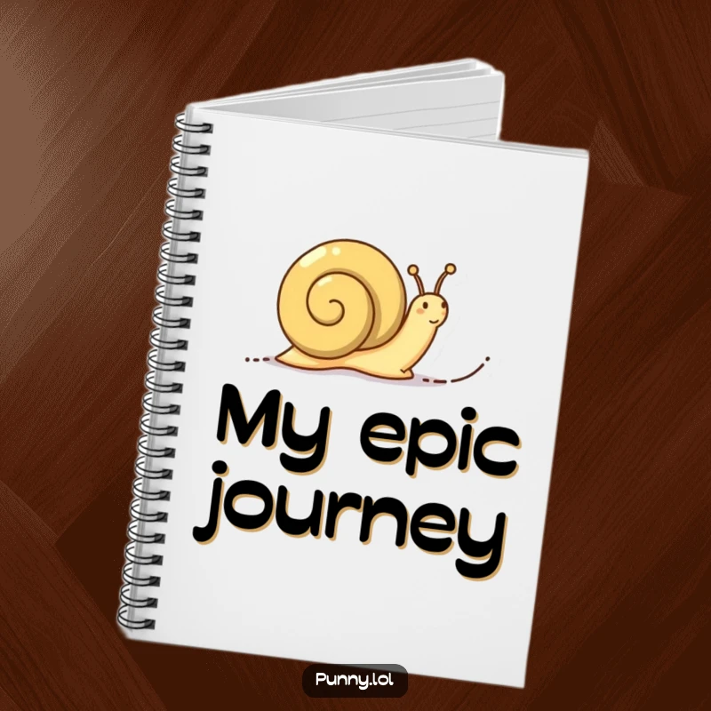 Funny Determined Snail Notebook: A notebook cover featuring a determined snail leaving a trail of words, symbolizing thoughtful progression.